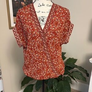 Max Studio Orange Cuffed Sleeve Wrap Blouse